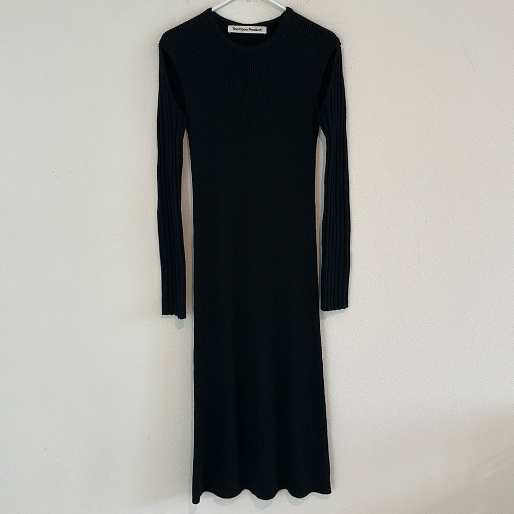 The Open Product Shoulder Cut Knit Black Dress